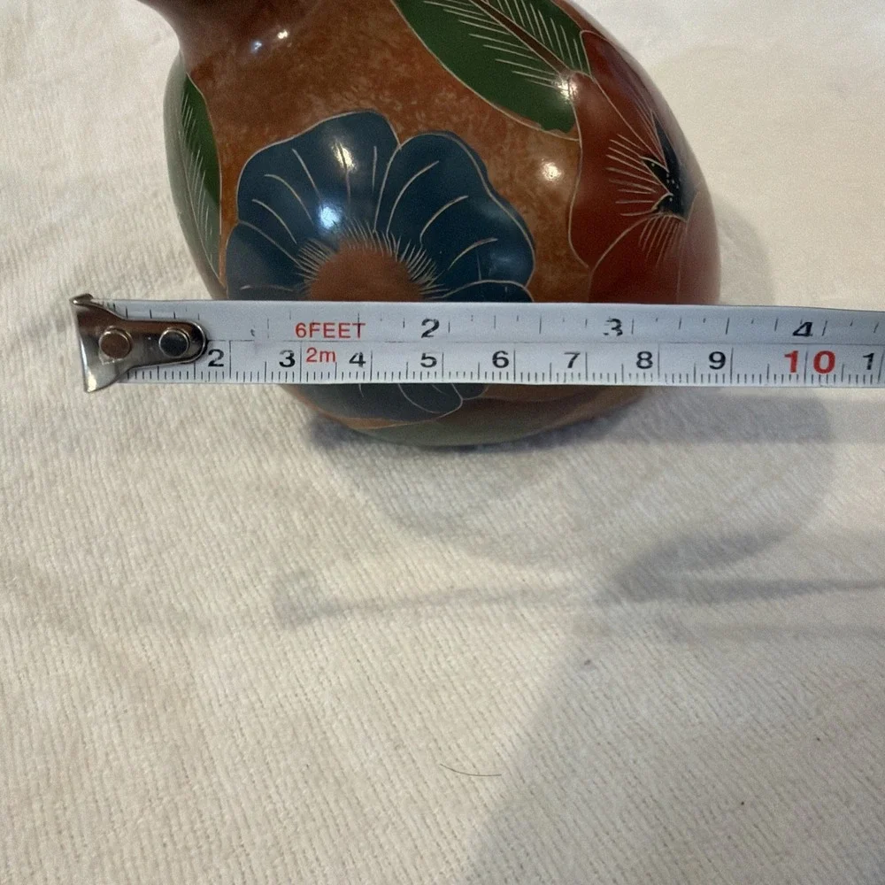 Vtg Nicaragua Hand Painted‎ Hummingbird & Flower Glazed Terracotta Vase